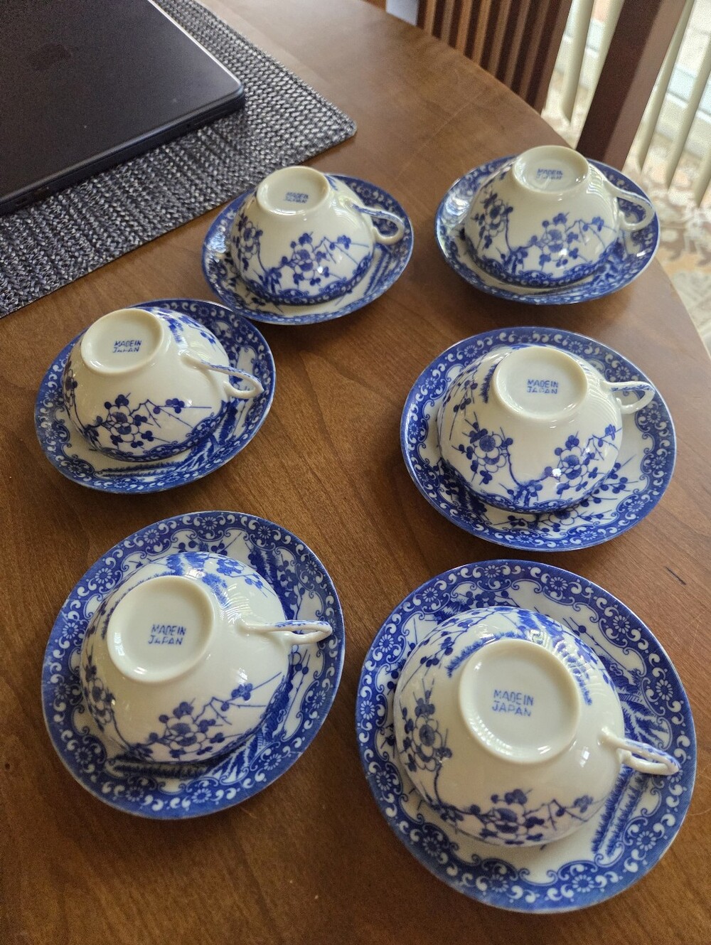 Nippon Tokusei Japanese "Sakura" Eggshell Porcelain Teacups/saucers